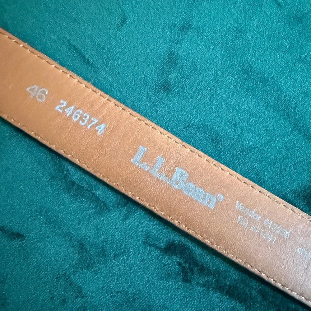 LL Bean Mens Brown Full Grain Leather Belt 46 Brass Buckle 246374 USA Made